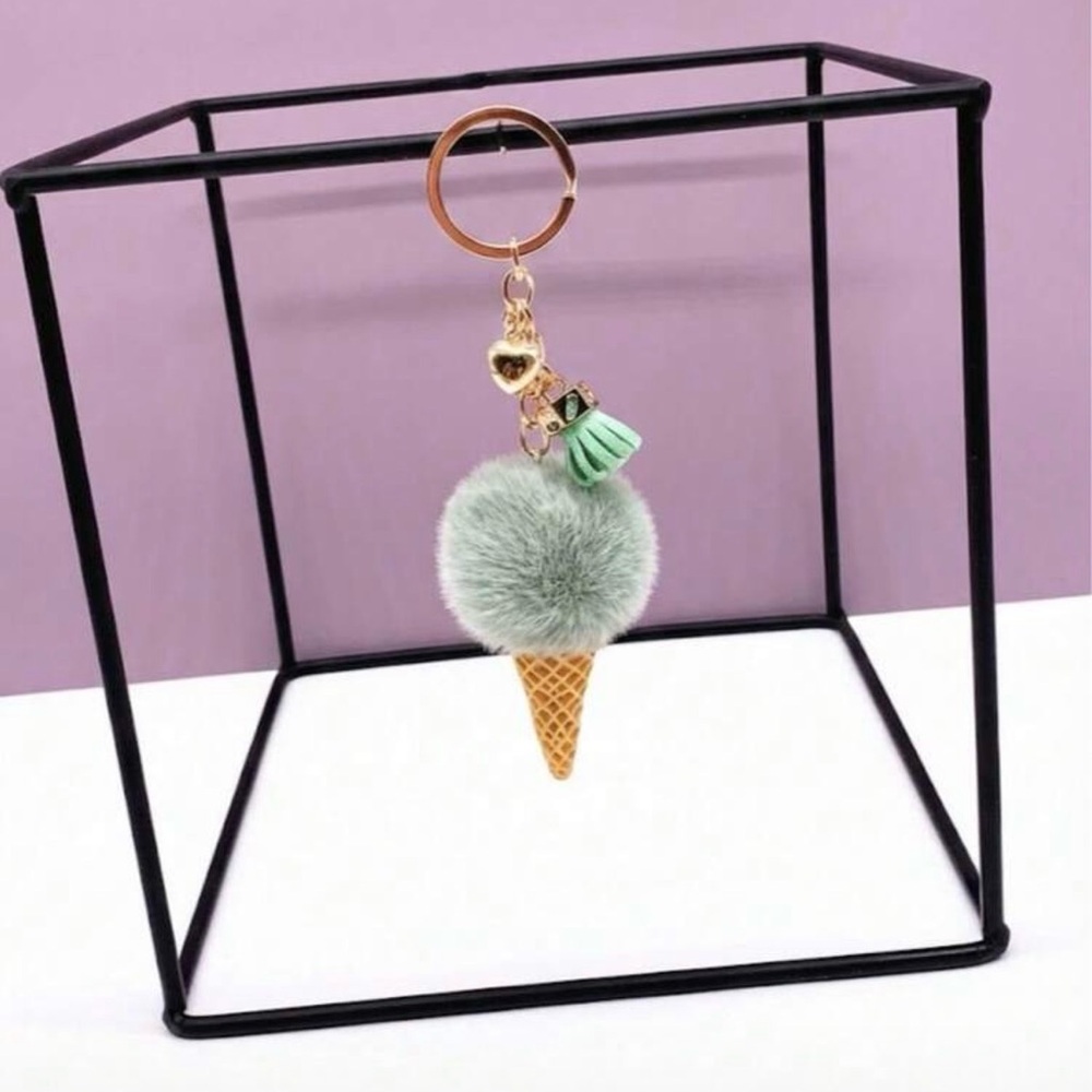 Mint Green Pom Pom Keychain